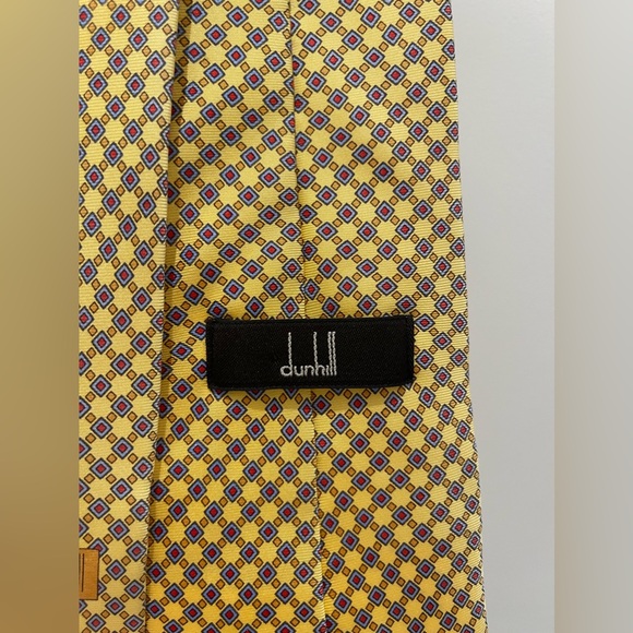Dunhill Silk Tie Made in Italy Geometric Diamond Pattern Gold Yellow Blue Red - Picture 8 of 14
